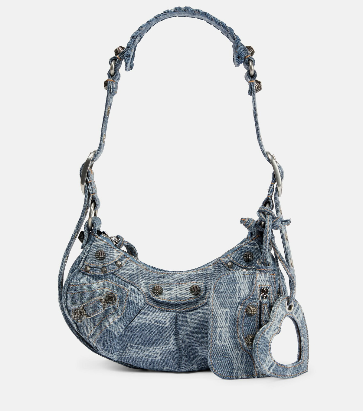 Hardware small tote bag with strap bb monogram bleached denim