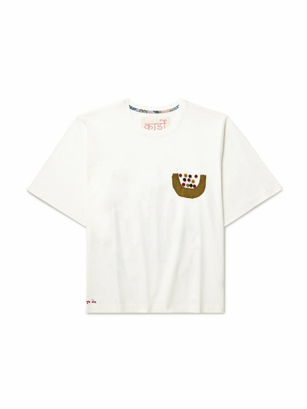 Photo: Kardo - Embroidered Appliquéd Cotton-Jersey T-Shirt - White