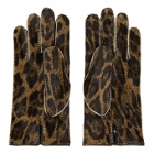 Raf Simons Brown Leather Animal Print Gloves