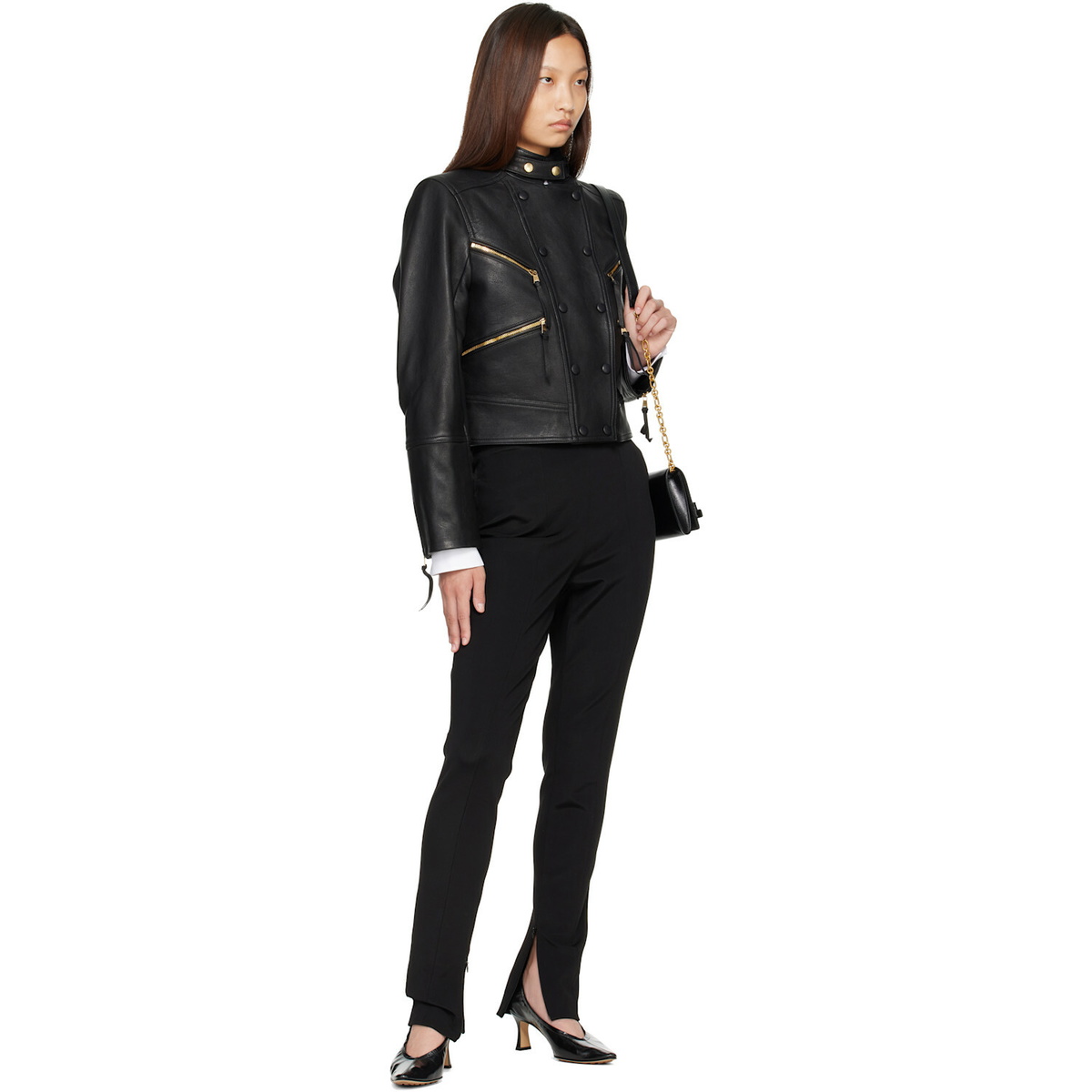 BALMAIN Black Buttoned Lambskin Biker Jacket
