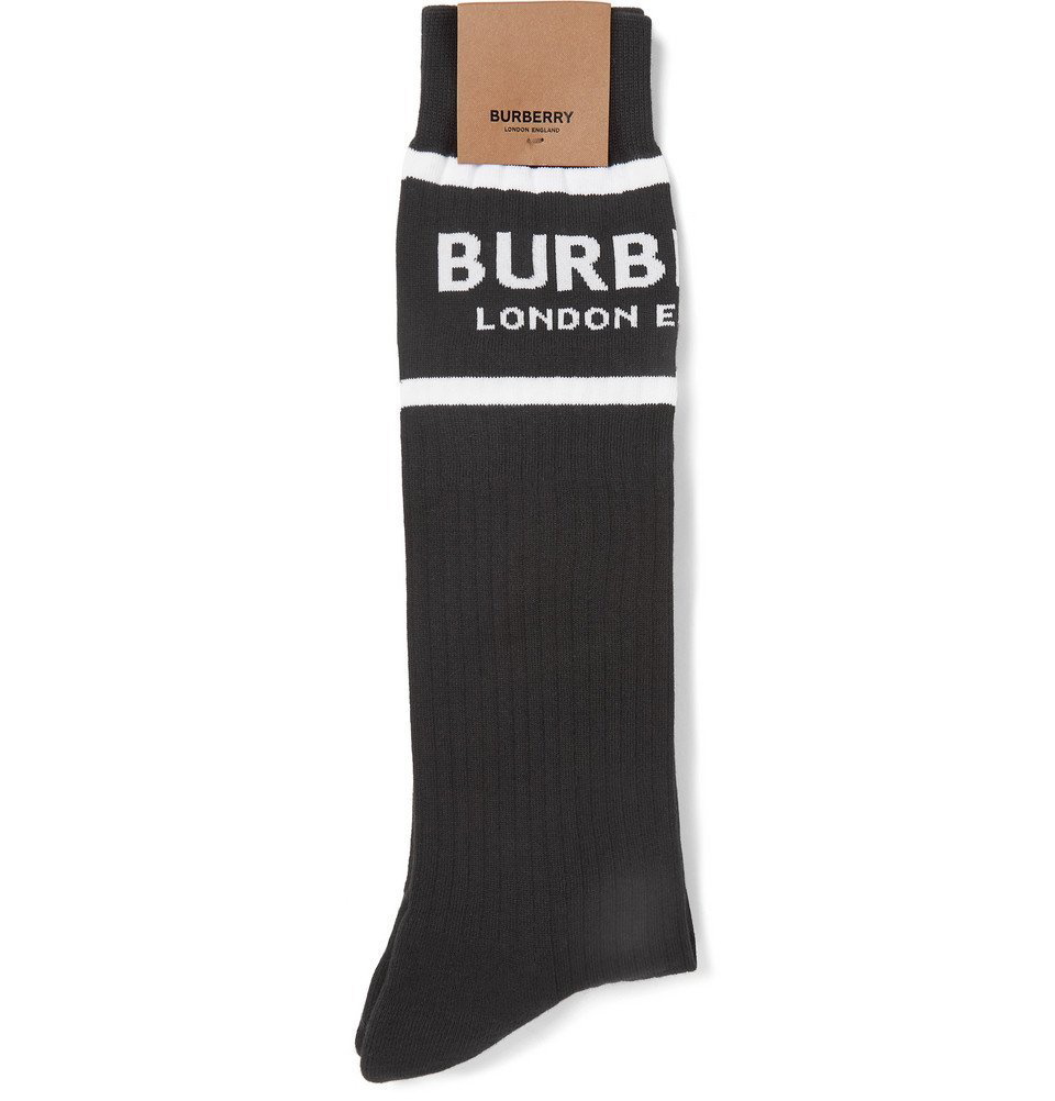 Burberry Monogram Intarsia Cotton Blend Socks In Brown