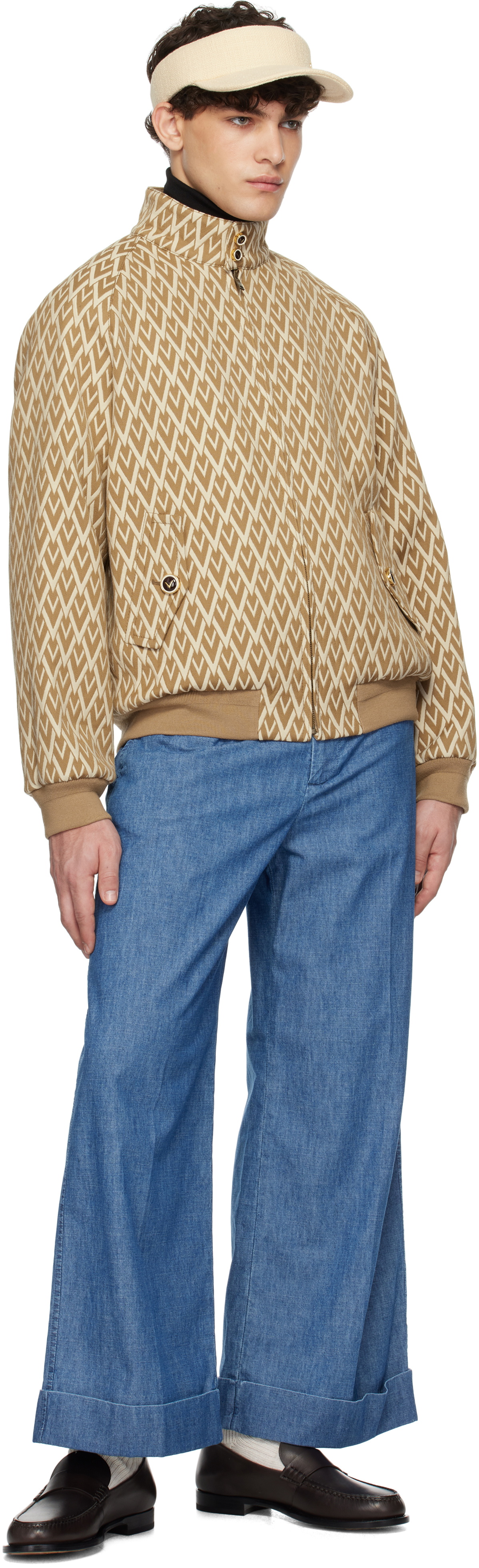 Valentino Tan & Beige 'Toute La V' Bomber Jacket
