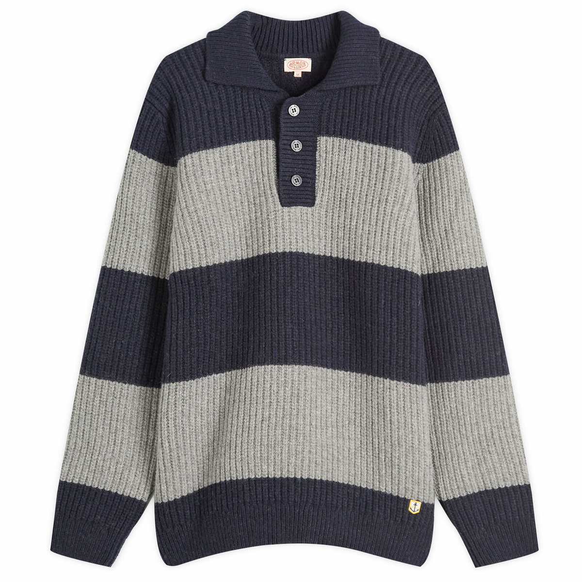 Armor-Lux Men's Stripe Knit Rugby Jumper in Navy/Slate