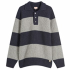 Armor-Lux Men's Stripe Knit Rugby Jumper in Navy/Slate