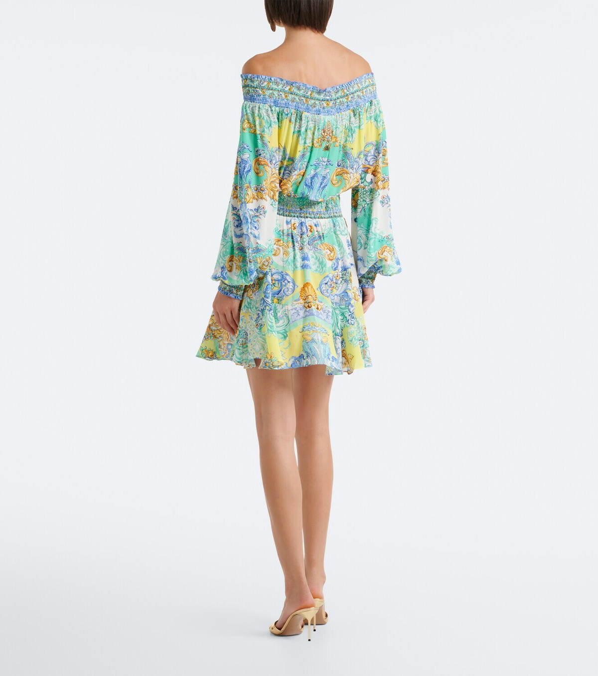 Camilla Printed embellished off-shoulder silk minidress