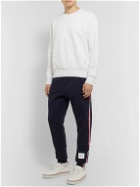 Thom Browne - Tapered Grosgrain-Trimmed Loopback Cotton-Jersey Sweatpants - Blue