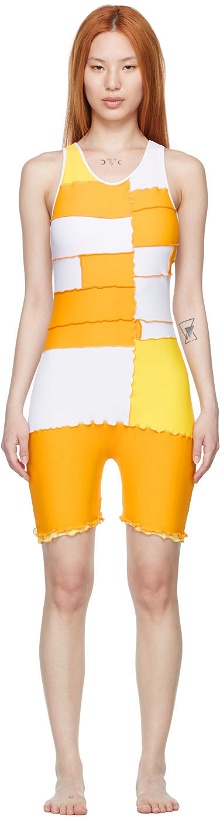 Photo: Sherris Yellow & White Nylon One-Piece Swimsuit