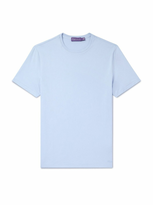 Photo: Ralph Lauren Purple label - Logo-Embroidered Cotton-Lisle T-Shirt - Blue