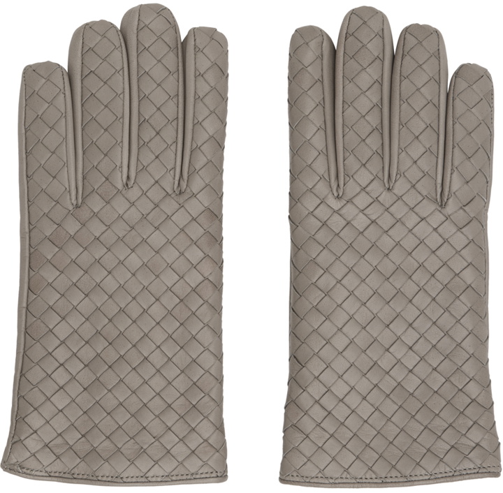 Photo: Bottega Veneta Gray Intrecciato Leather Gloves