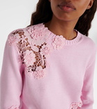 Oscar de la Renta Floral lace-trimmed cotton sweater