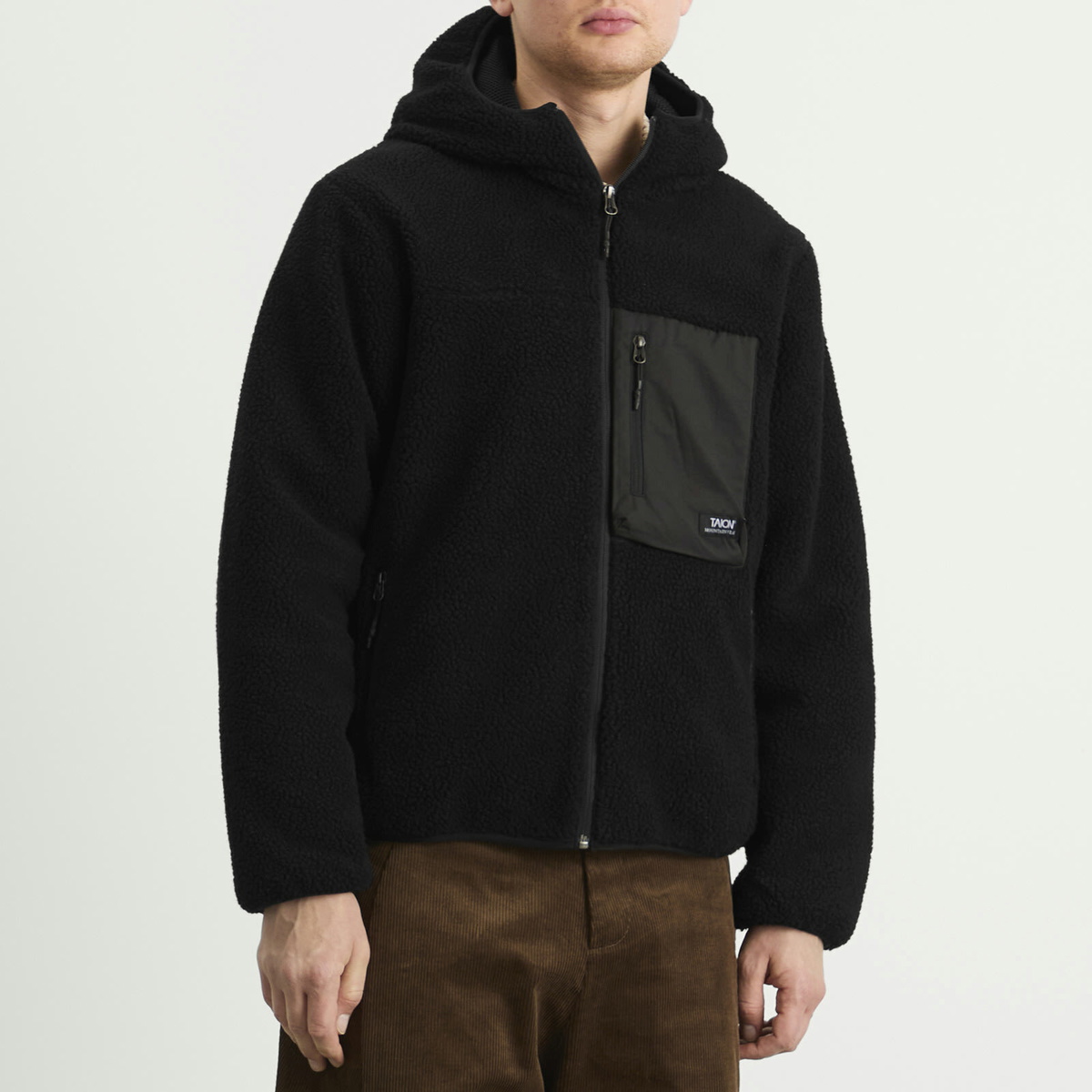 Taion Men's Mountain Boa Hooded Fleece Jacket in Black/Black