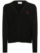 AMI PARIS Logo Fine Wool Knit Cardigan