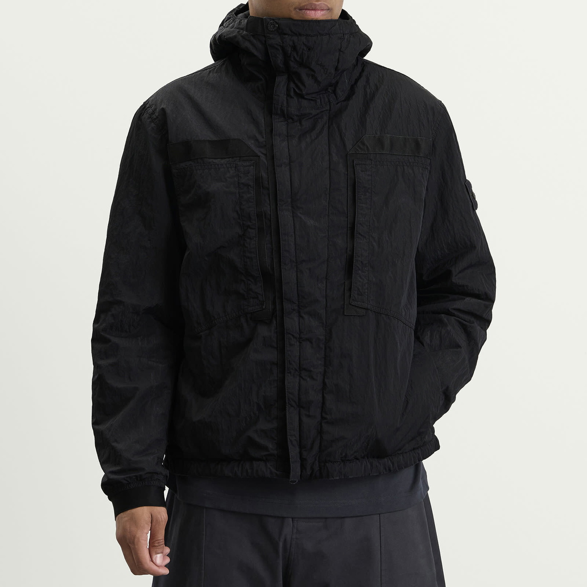 Stone Island Men's Warp Rib Nylon-TC Hooded Jacket in Black