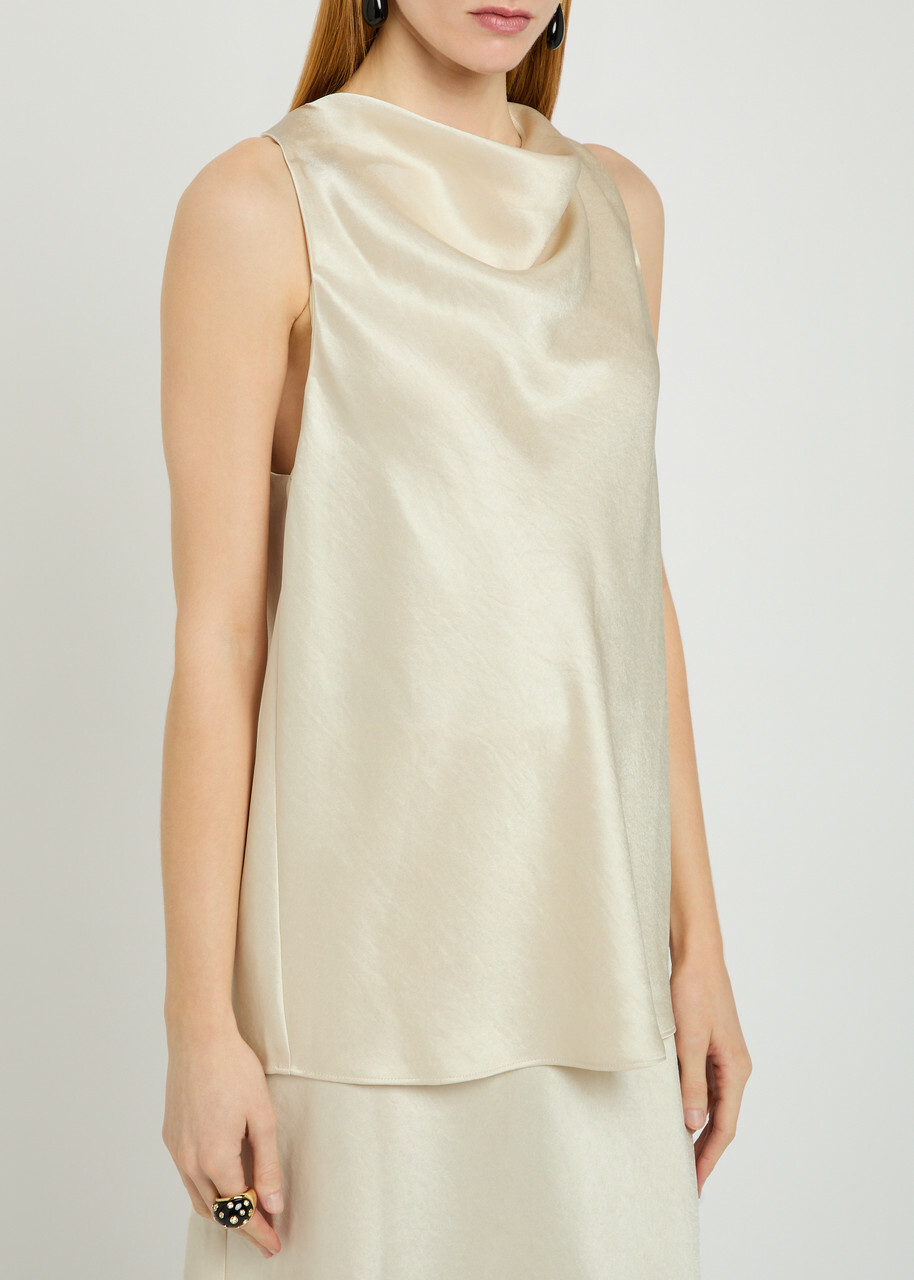 Vince Draped Scarf-effect Satin top Cream