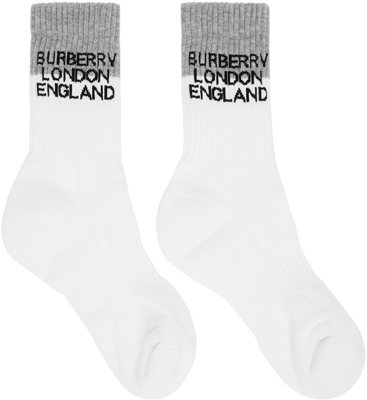 Photo: Burberry White & Grey Two-Tone Intarsia Logo Socks