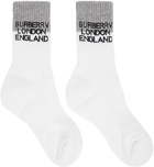 Burberry White & Grey Two-Tone Intarsia Logo Socks