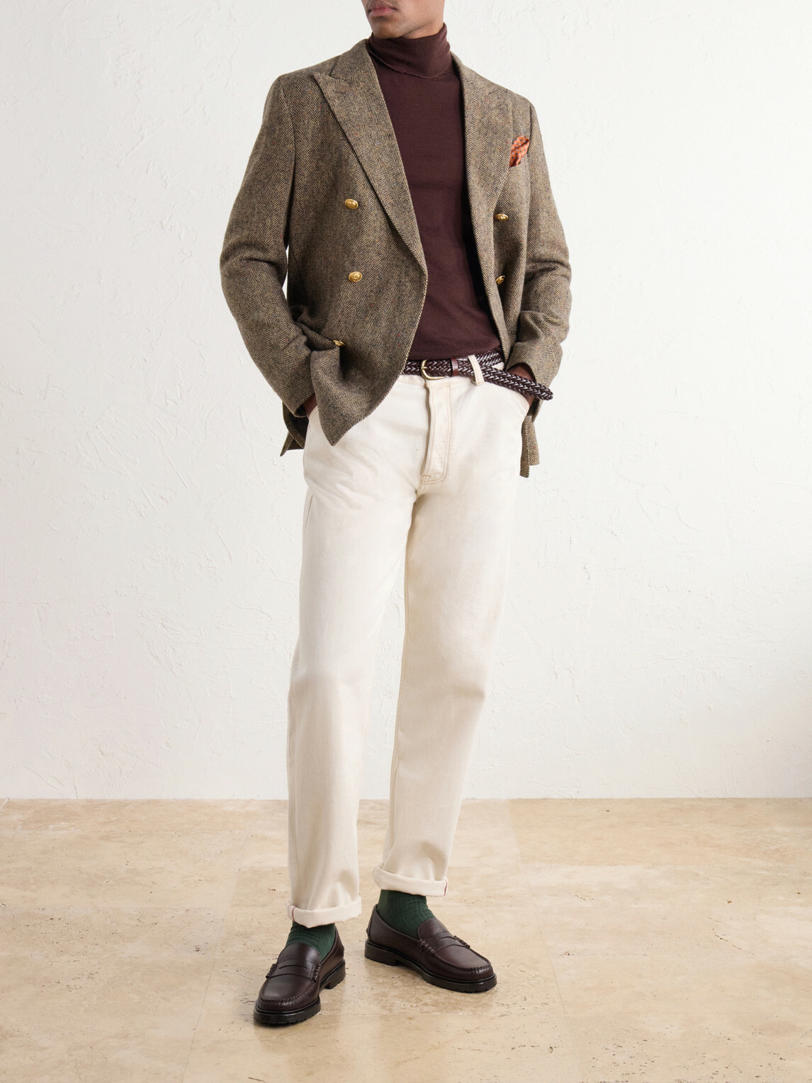 Slowear - Incotex Double-Breasted Herringbone Shetland Wool-Twill Blazer - Brown