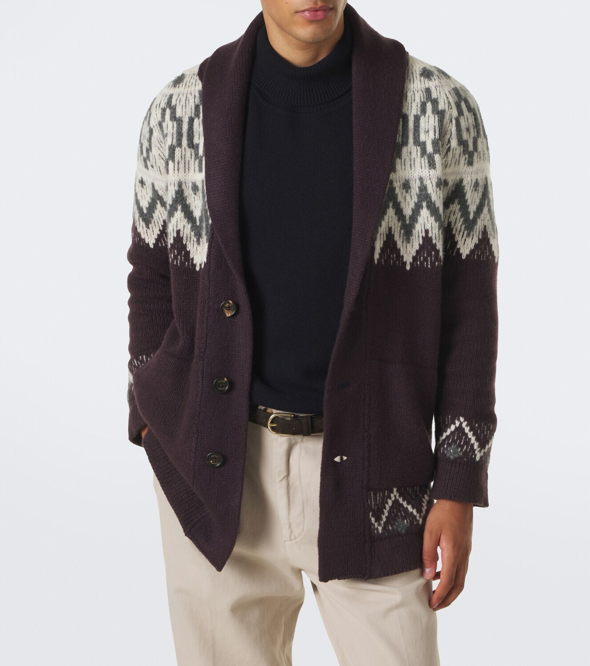 Eleventy Chevron cashmere and silk intarsia cardigan