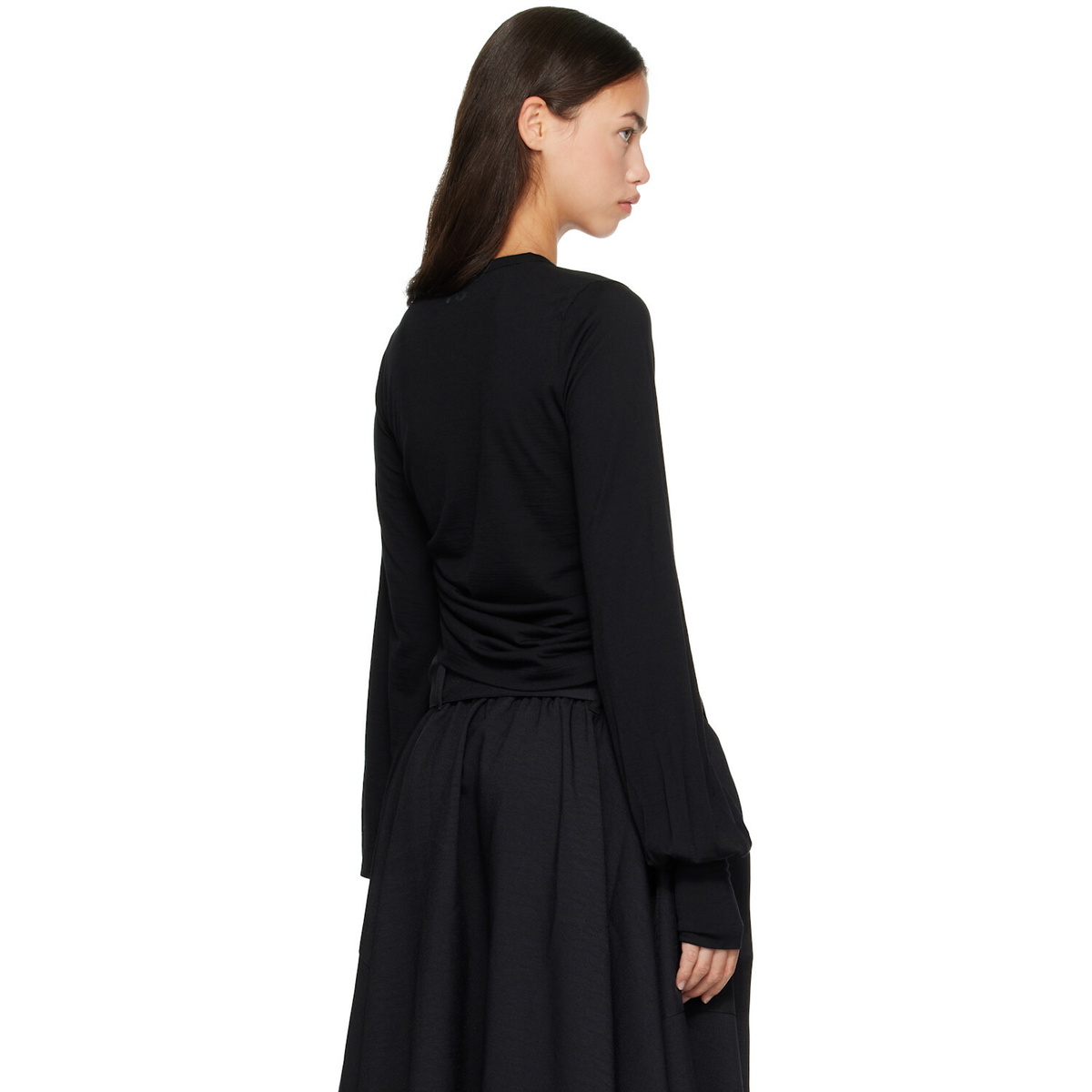 Y-3 Black Wool Cinched Drape Long Sleeve T-shirt