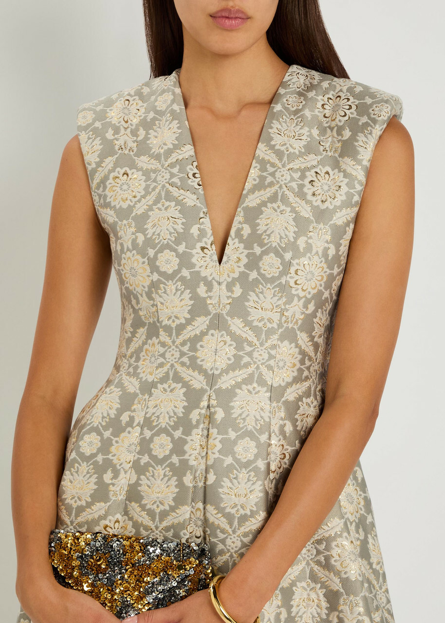 Huishan Zhang Kyle Floral-jacquard Cotton-blend Maxi Dress Grey