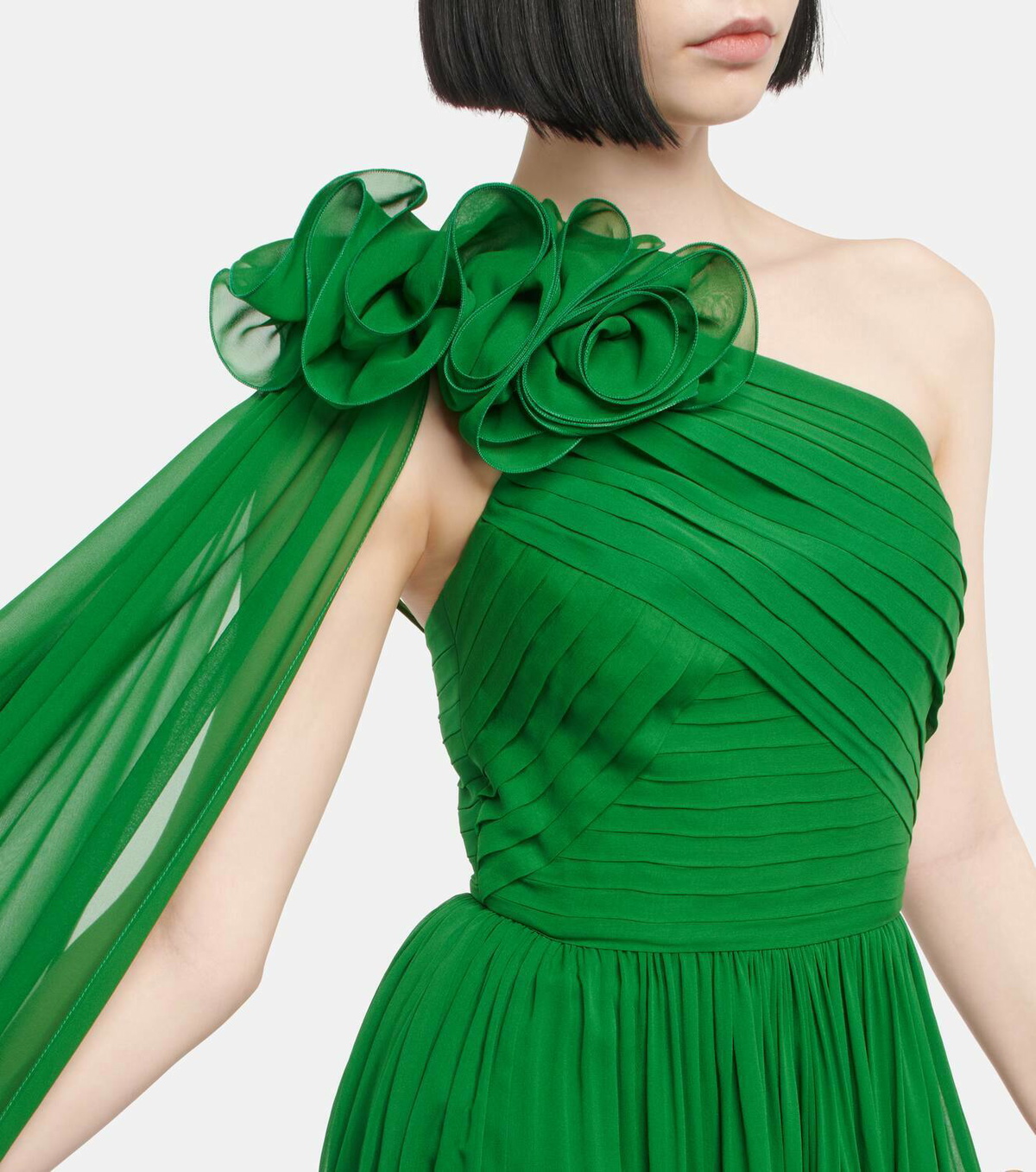 Elie Saab Corsage-detail one-shoulder silk gown