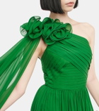 Elie Saab Corsage-detail one-shoulder silk gown