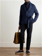 Ralph Lauren Purple label - Shawl-Collar Belted Cable-Knit Silk and Cotton-Blend Cardigan - Blue