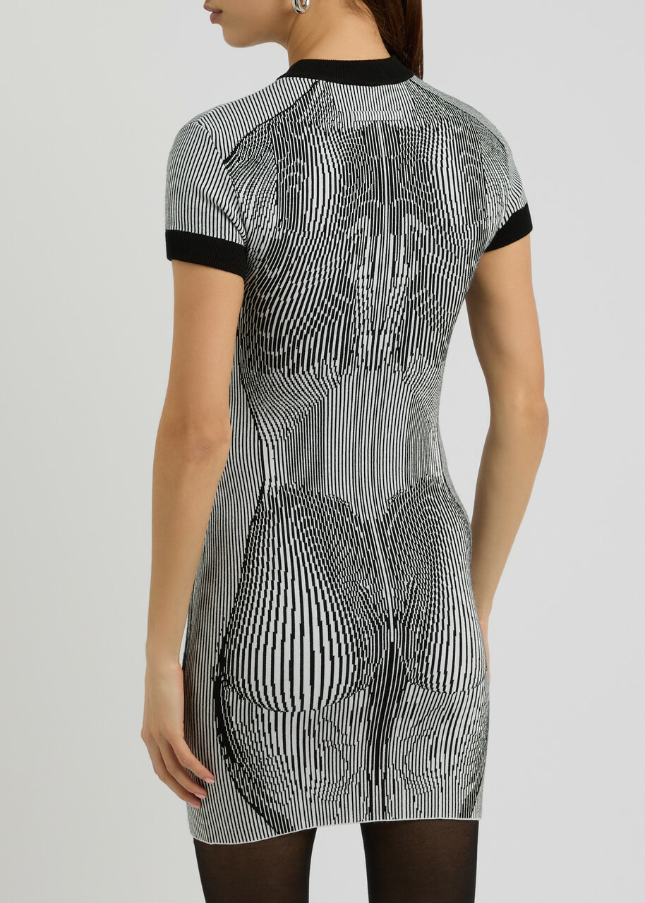 Jean Paul Gaultier Patterned-intarsia Knitted Mini Dress White And Black