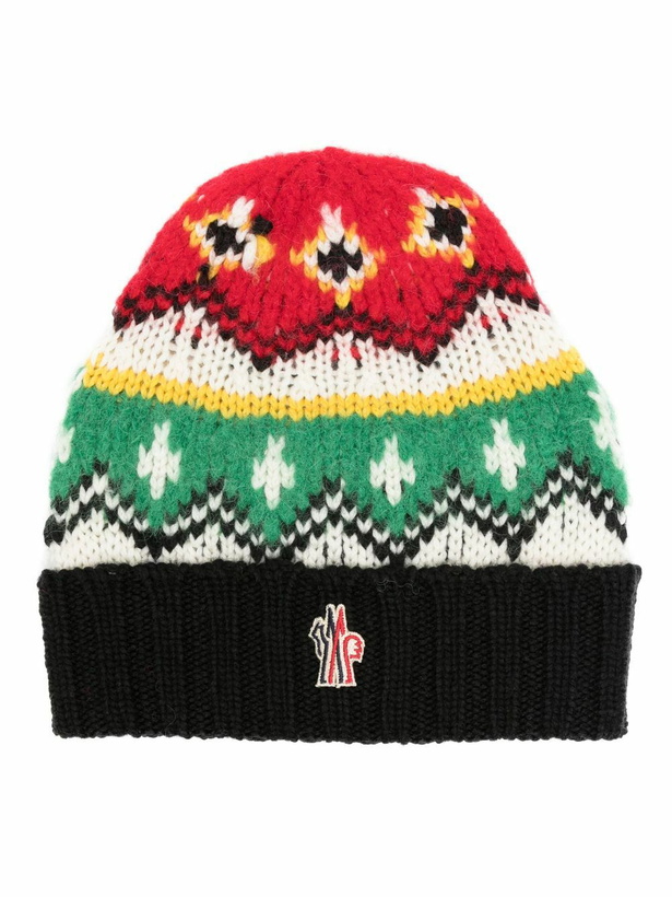 Photo: Moncler Grenoble Red Geometric-Intarsia Wool Beanie