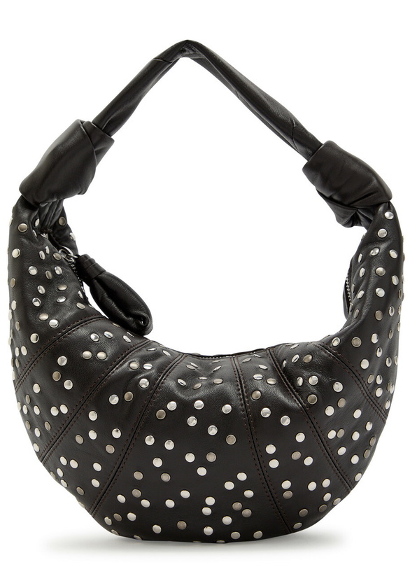 Photo: Lemaire Fortune Croissant Mini Studded Leather Shoulder bag - Chocolate - One Size