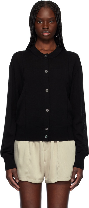 Photo: RECTO Black Crewneck Sheer Knit Cardigan