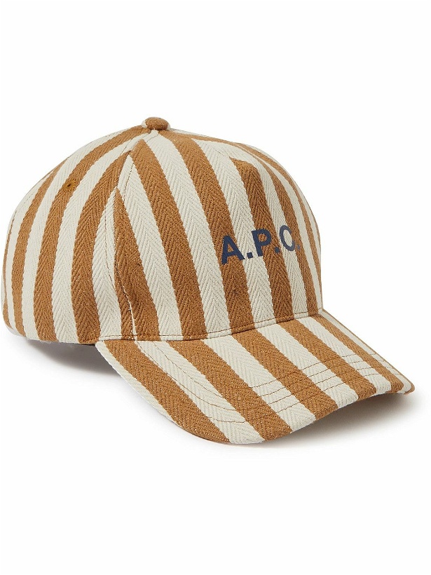 Photo: A.P.C. - Eden Logo-Printed Striped Cotton-Blend Canvas Baseball Cap - Brown