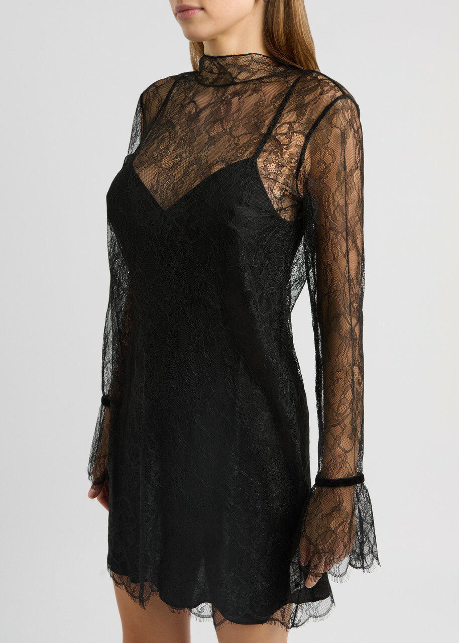 Frame Lace Mini Dress Black Frame Denim