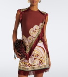 La DoubleJ Fringed printed silk twill scarf top