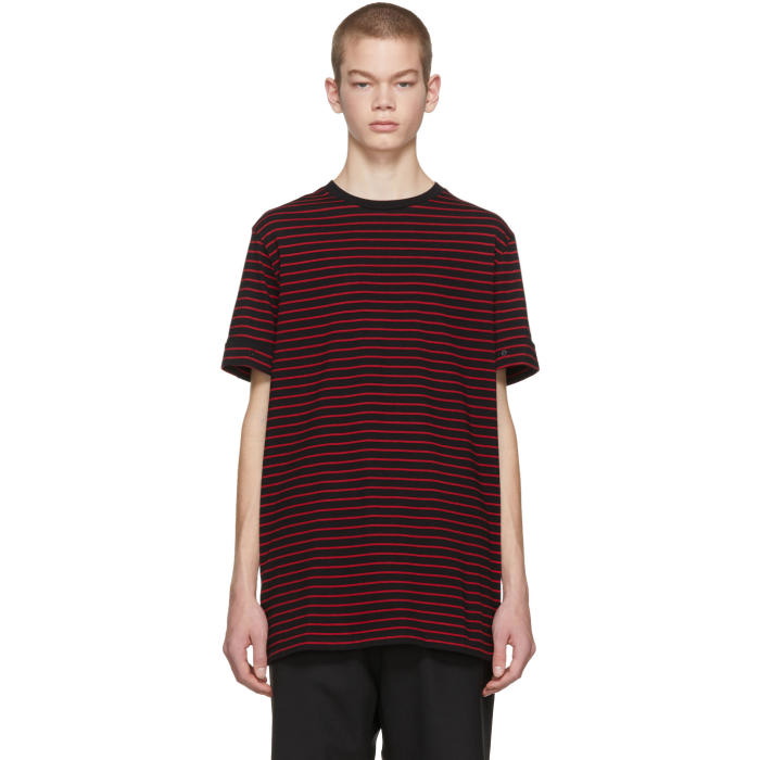 Photo: Neil Barrett Black and Red Striped Roll Up Sleeve T-Shirt 