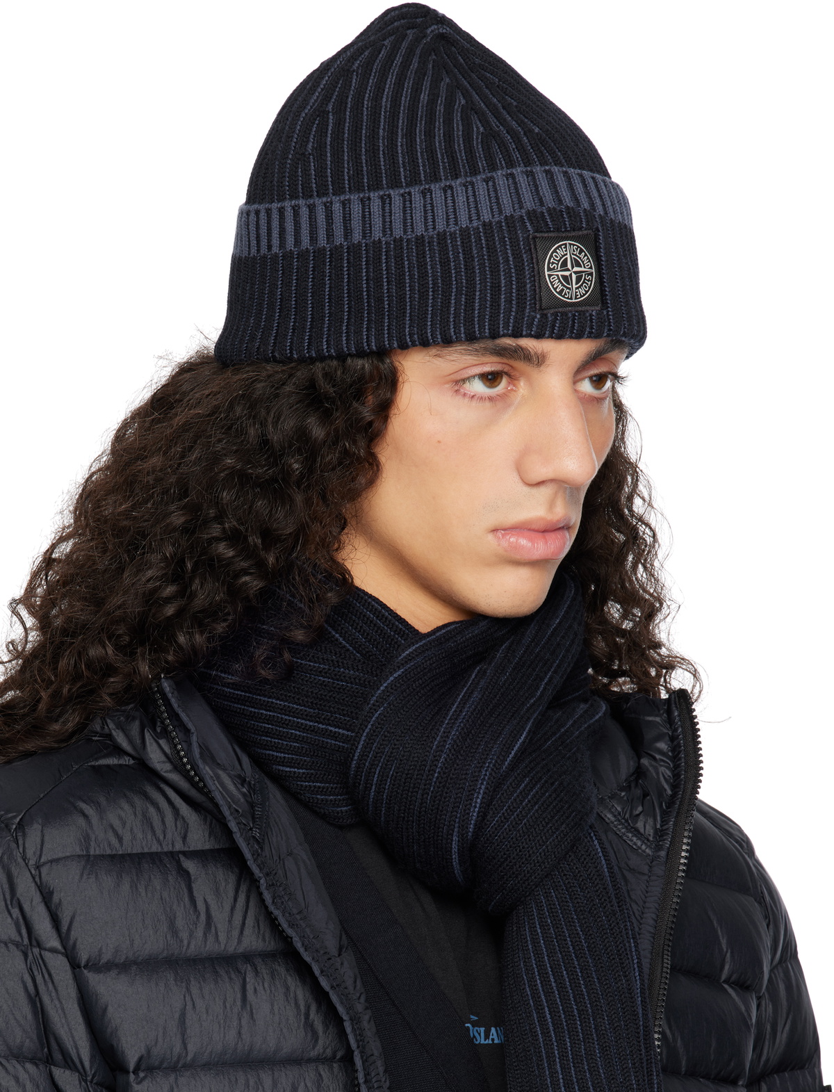 Stone Island Navy Contrast Knitted Badge Beanie Stone Island