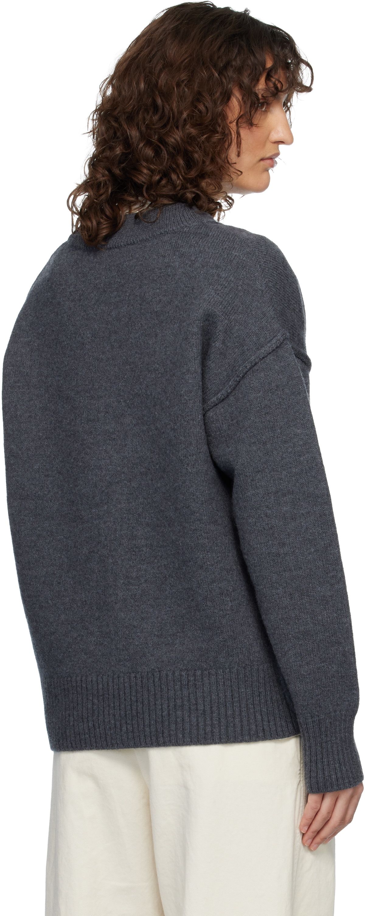 AMI Paris Gray Wool Ami de Coeur Cardigan