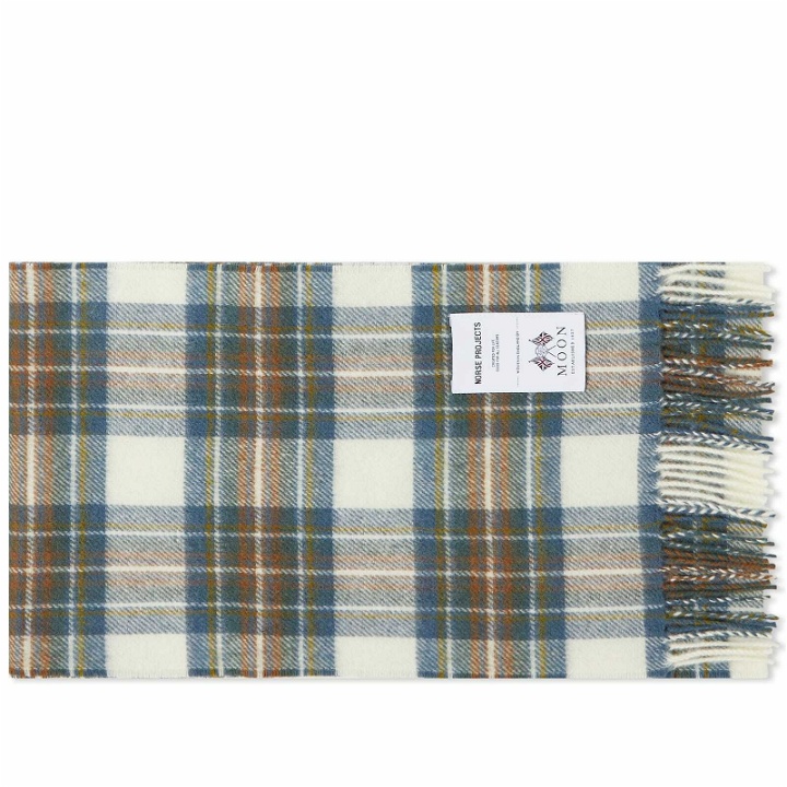 Photo: Norse Projects Men's Moon Checked Lambswool Scarf in Scoria Blue