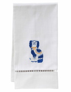 Jacaranda Living Guest Towel, White Linen/Cotton & Ladder Lace, Staffordshire Dog (Blue)