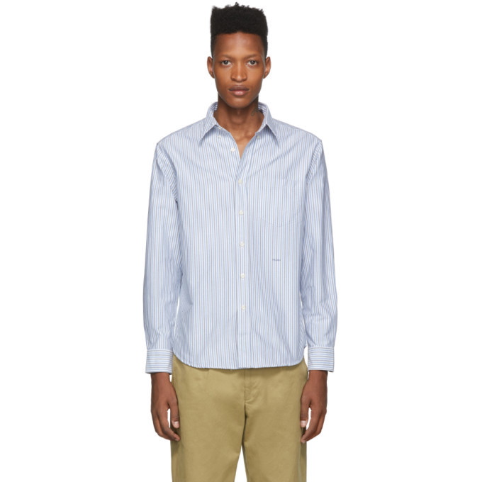 Photo: Noah NYC White and Blue Alternating Stripes Oxford Shirt