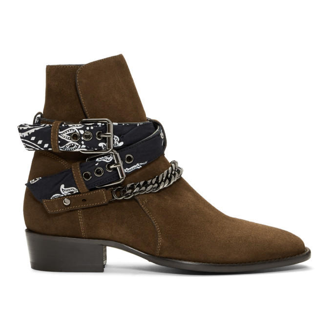 Amiri Brown Suede Bandana Buckle Boots Amiri