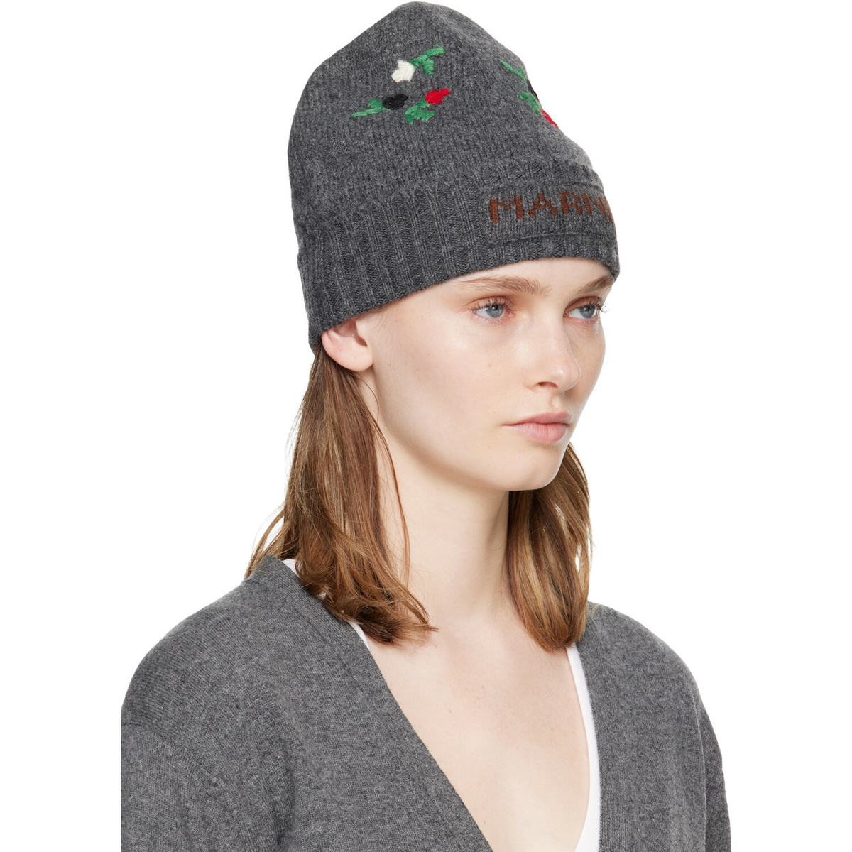 Marni Gray Wool & Cashmere Flower Beanie