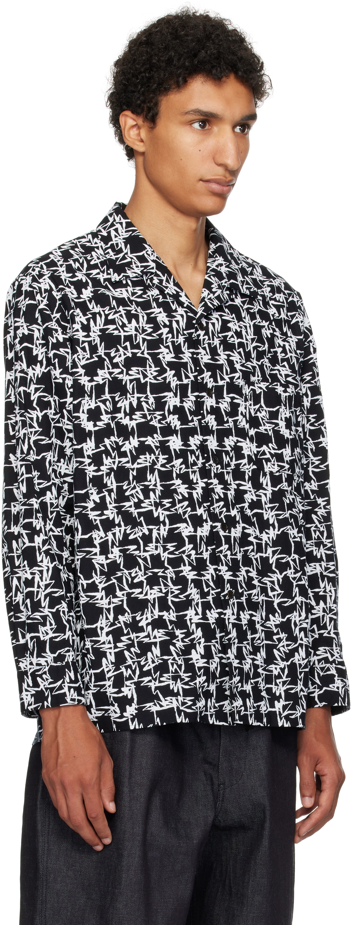 Y's For Men Black Open Collar Shirt