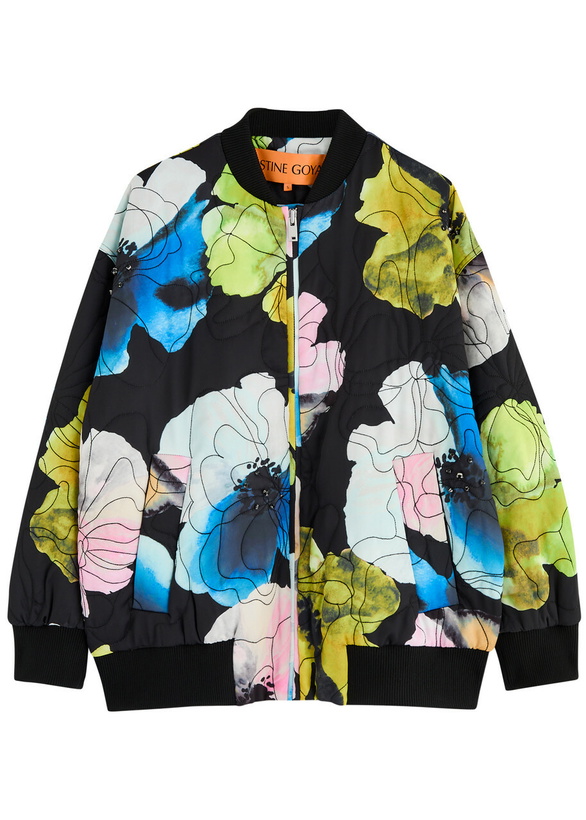 Photo: Stine Goya Floral-print Embroidered Satin Bomber Jacket Multicoloured 1