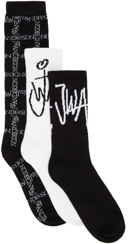 Photo: JW Anderson Three-Pack Black & White Logo Socks
