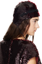 Simone Rocha Burgundy Sequin Bonnet