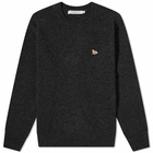 Maison Kitsuné Men's Baby Fox Patch Cosy Crew Knit in Dark Grey Melange