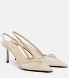 Prada Leather-trimmed mesh slingback pumps