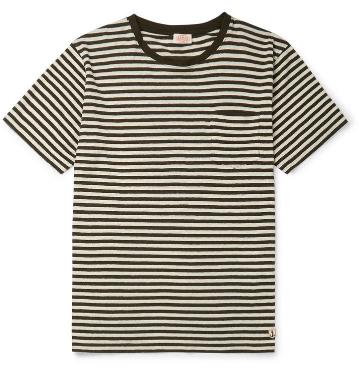 Photo: Armor Lux - Héritage Striped Cotton and Linen-Blend T-Shirt - Dark green