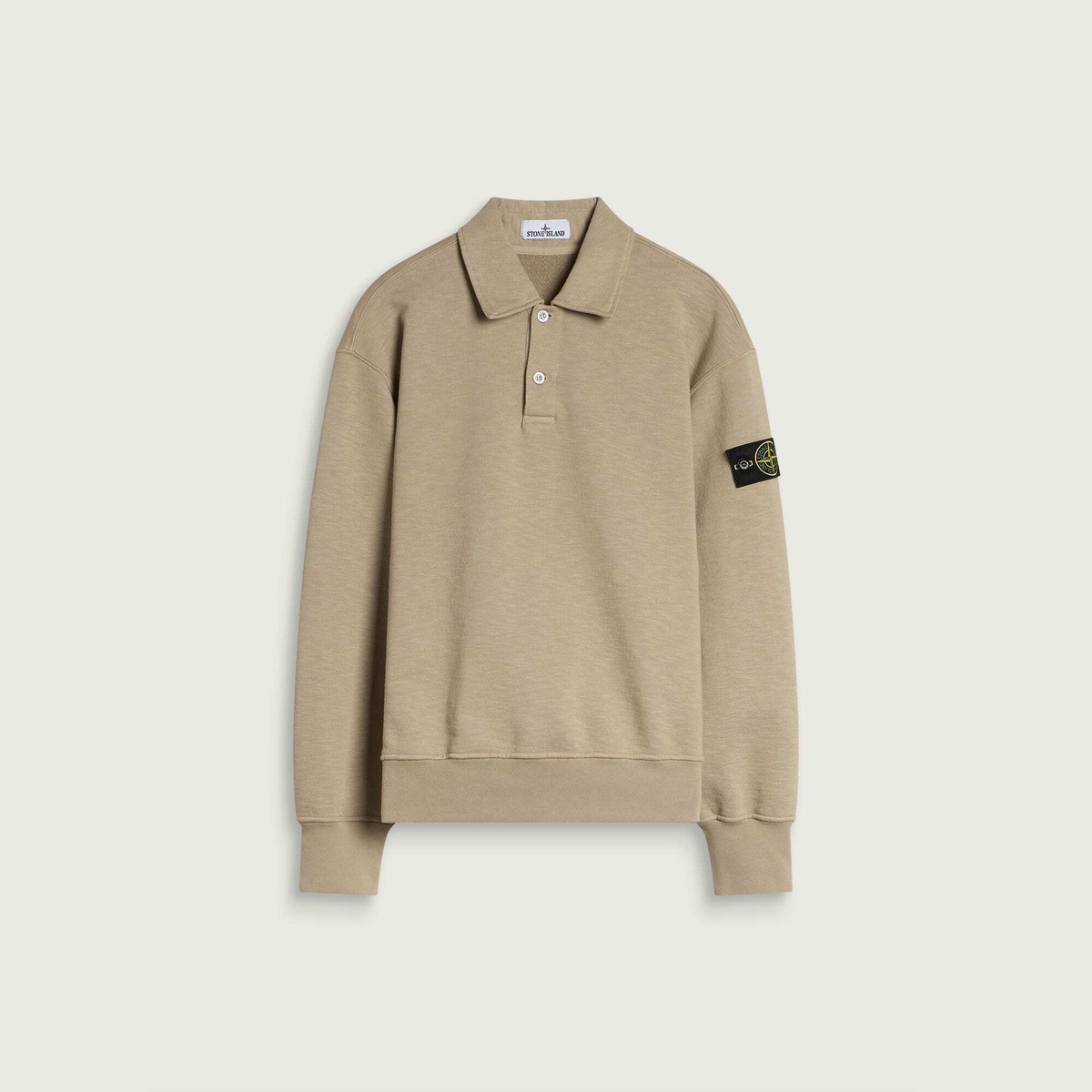 Stone Island Men's Tubular Cotton Garment Dyed Polo Sweatshirt in Biscuit